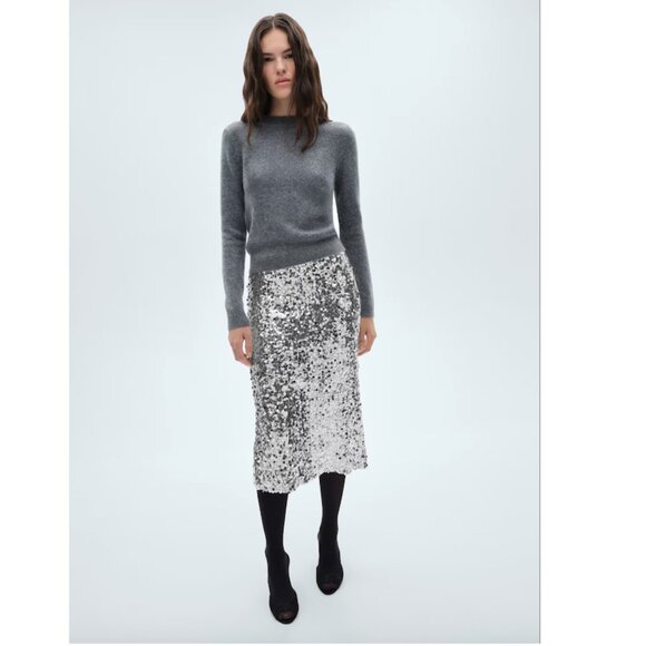 Mango Silver Sequin Midi Skirt - Picture 1 of 9